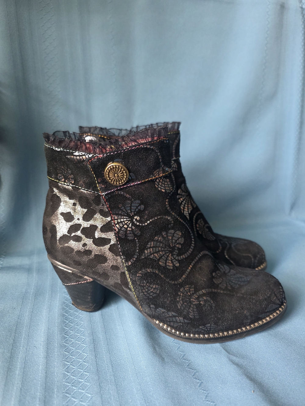 Spring Step L’Artiste Dessa Leather Mixed Media Ankle Sz 8 Lace Booties